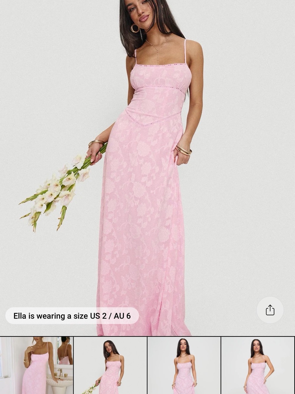 Princess Polly Pink Jacquard Spaghetti-Strap Maxi Dress